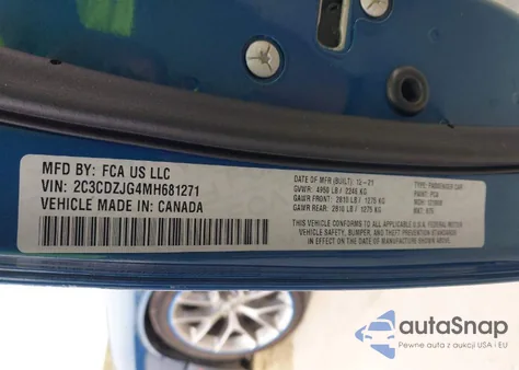 2021 Dodge Challenger Gt z USA, uszkodzony, nr VIN 2C3CDZJG4MH681271